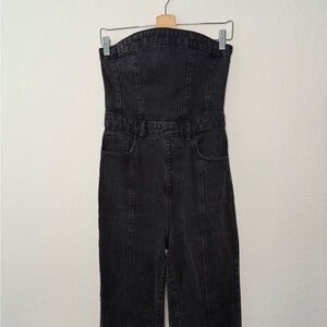 PrettyLittleThing Charcoal Denim Strapless‎ Jumpsuit
